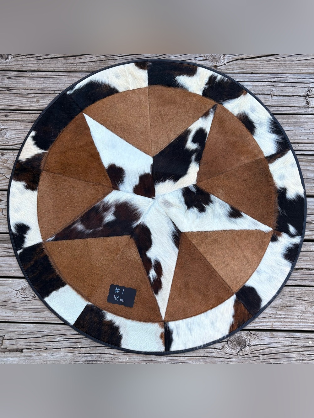 Authentic Cowhide Star Patchwork Round Rug